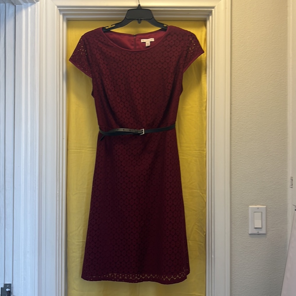 wine colored short sleeved dress